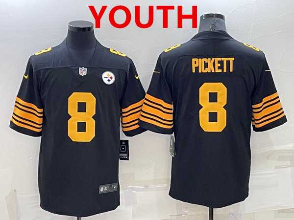 Youth Pittsburgh Steelers #8 Kenny Pickett Black Color Rush Stitched NFL Nike Limited Jersey,We sell and wholesale Youth Pittsburgh Steelers #8 Kenny Pickett Black Color Rush Stitched NFL Nike Limited Jersey on line form chian!